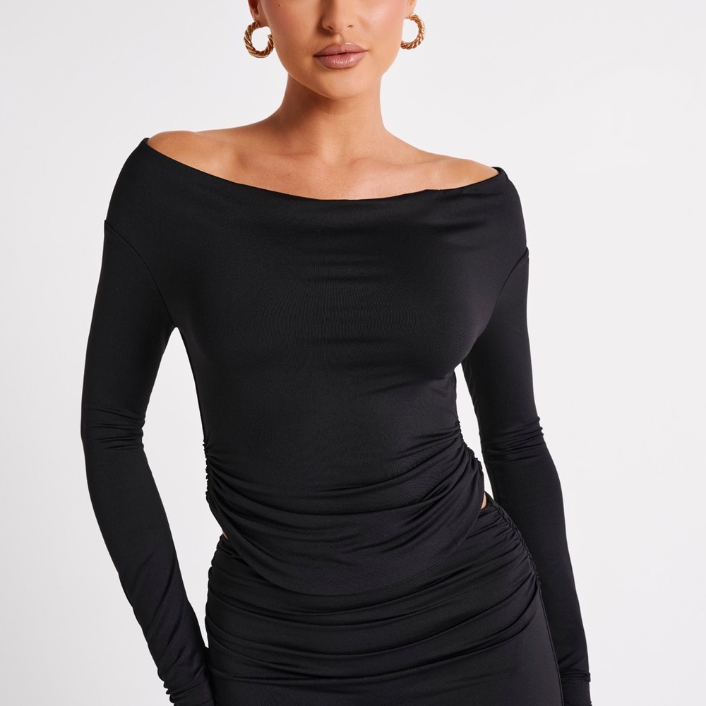 Meshki Black Long Sleeve Backless Tie Top - Picture 2 of 3